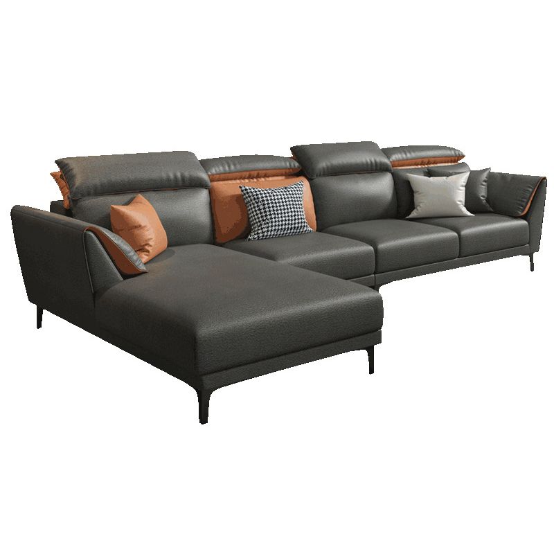 Contemporary Faux Leather Sectional with Pillow Back for 4 People