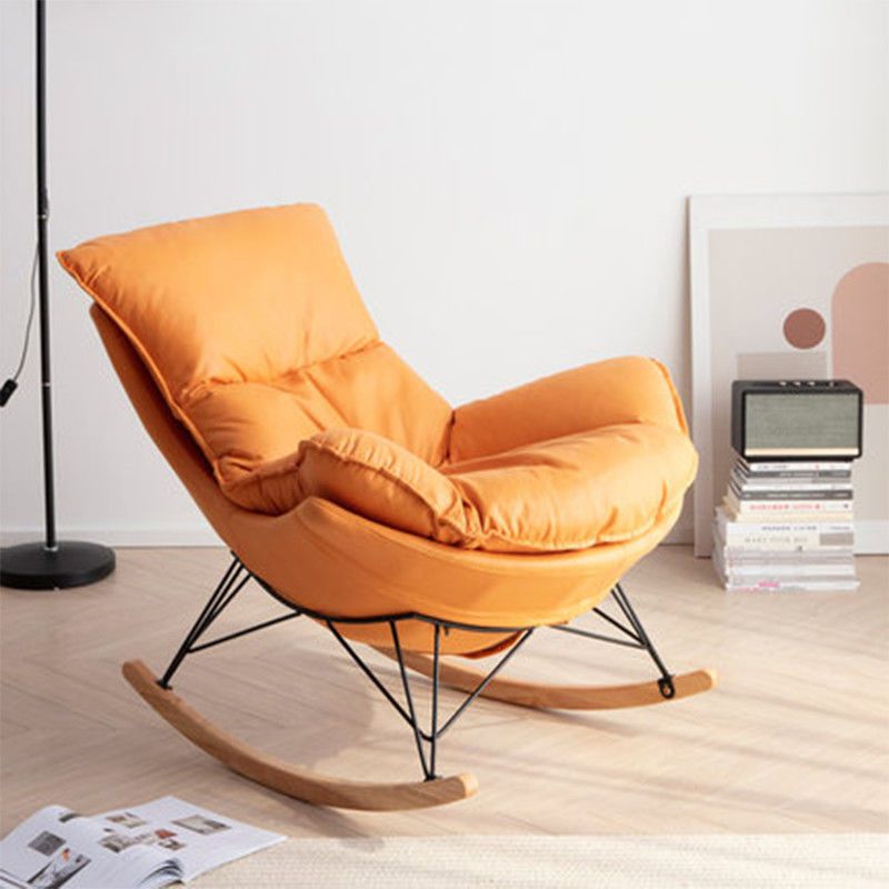 Modern Rocking Chair Faux Leather Solid Color Glider Chair with Ottoman