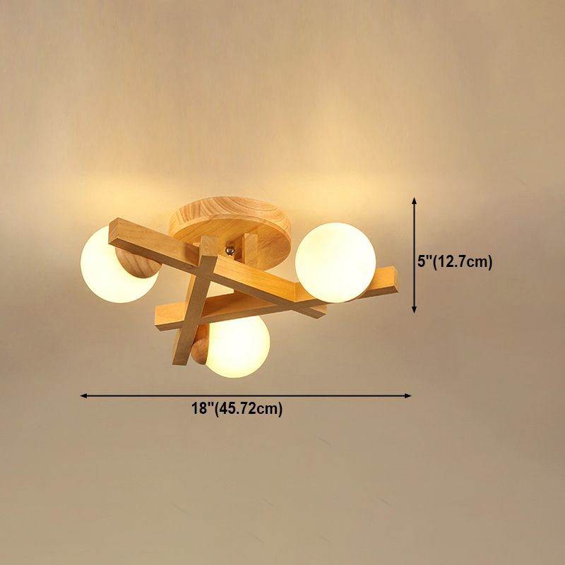 Luminaire semi-encastré en bois moderne, lampe semi-encastrée à plusieurs têtes pour chambre à coucher avec abat-jour en verre globe