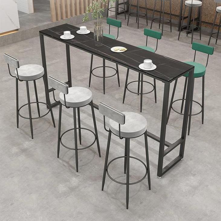 Industrial Rectangle Bistro Table Matte Finish Stone Top Bar Table