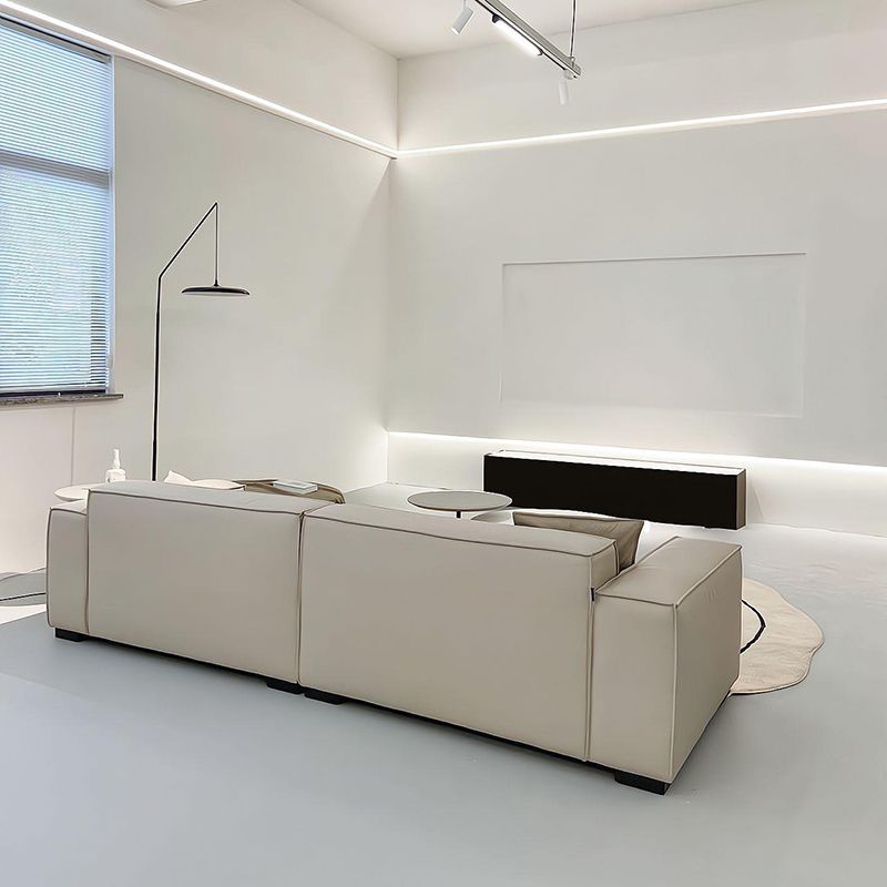 Modern 4-seat Square Arm Sofa 110.23" Wide Beige Faux Leather Sofa