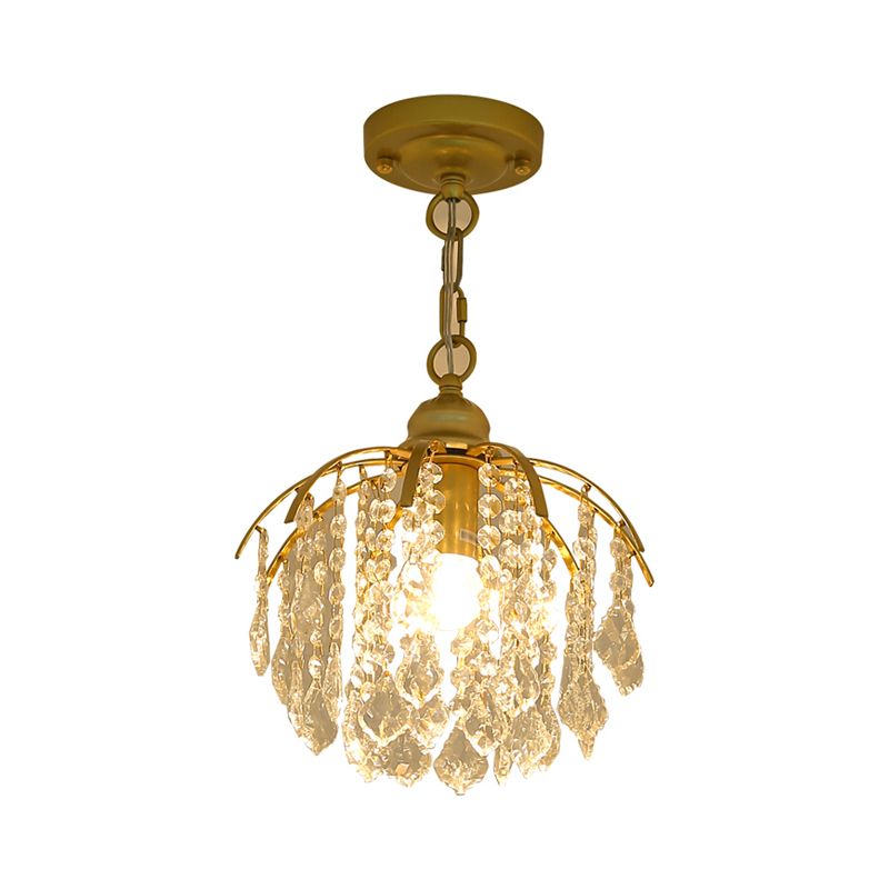 Curving Metal Pendant Lighting Country 1 Head Corridor Suspension Lamp with Crystal Accent in Gold