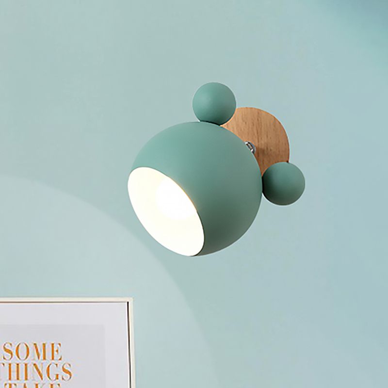 Nordic Style Globe Wall Light Wood & Metal 1 Bulb Wall Sconce for Restaurant Hallway