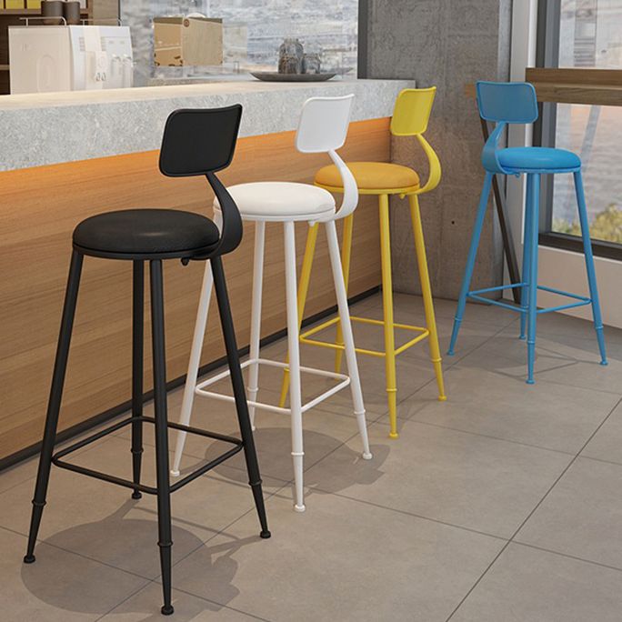 Scandinavian Metal Stool Faux Leather Round Seat Upholstered Counter Stool