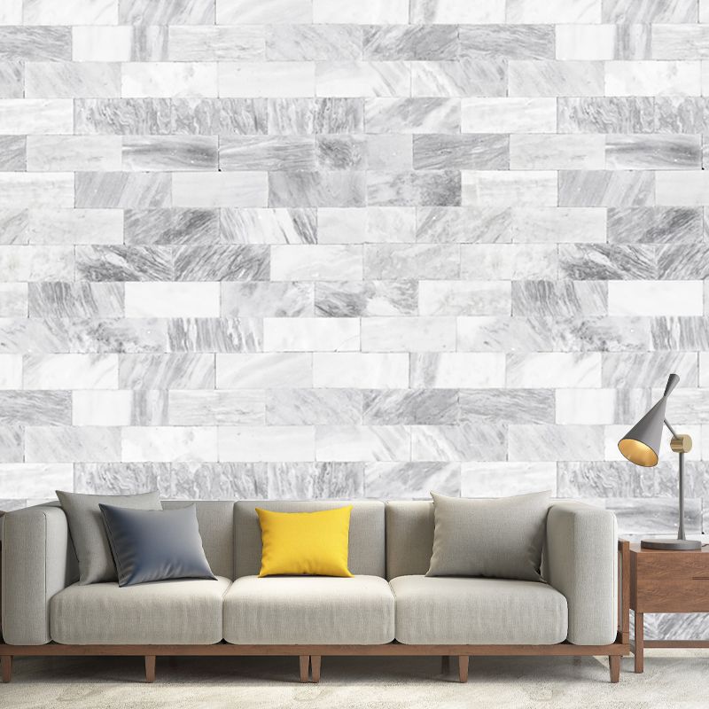 Mosaic Brick Wallpaper Murals Contemporary Smooth Surface Wall Art in Grey and White