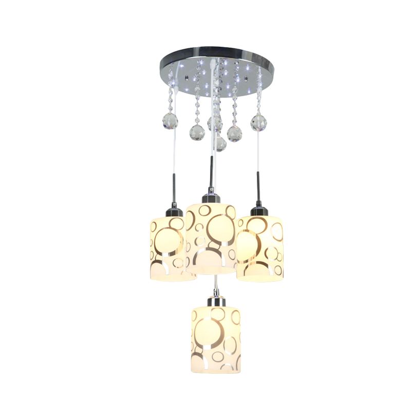 Cylindre en verre à motifs modernisme de la lampe suspendue multiple 4 ampoules Pendulum Lumière en chrome avec goutte