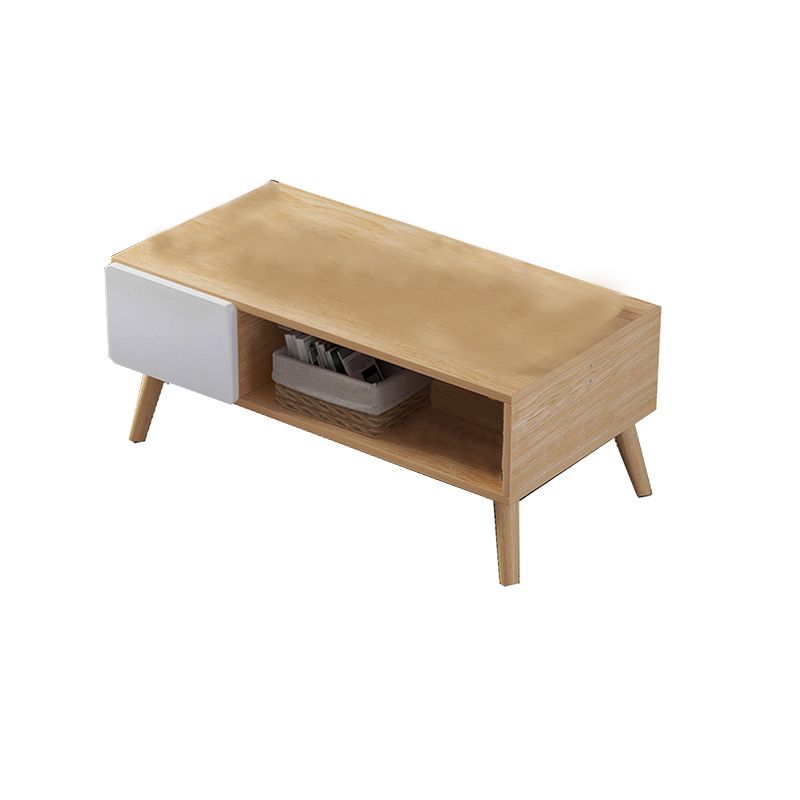 Modern Rectangle Wooden Coffee Table 4 Legs Cocktail Table with Storage