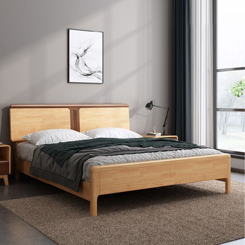 Contemporary Panel Bed Solid Wood Natural Standard Bed with Headboard