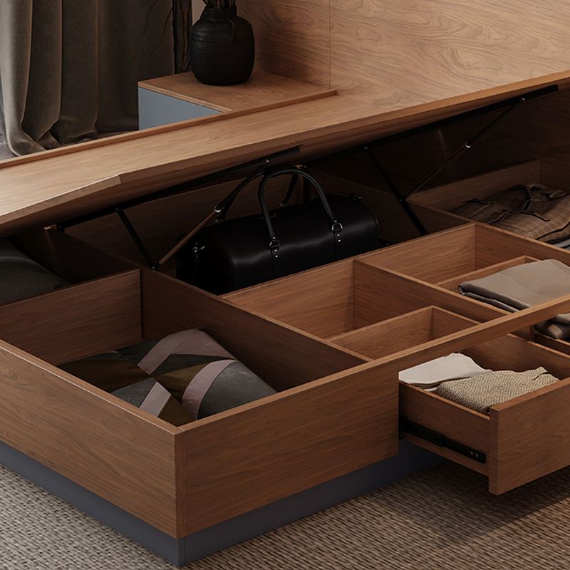 Brown Panel Bed Lift Up Storage Standard Rectangular Panel Bed