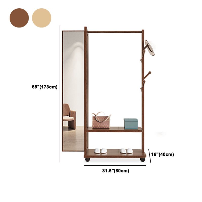 Contemporary Rubberwood Solid Wood Wardrobe 2 Shelves Wardrobe Closet