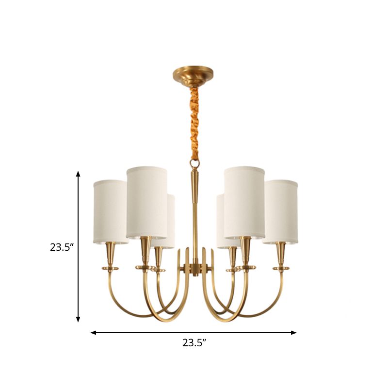 Witte cilindrische hanger verlichting klassieke stof 6 lichten woonkamer kroonluchter
