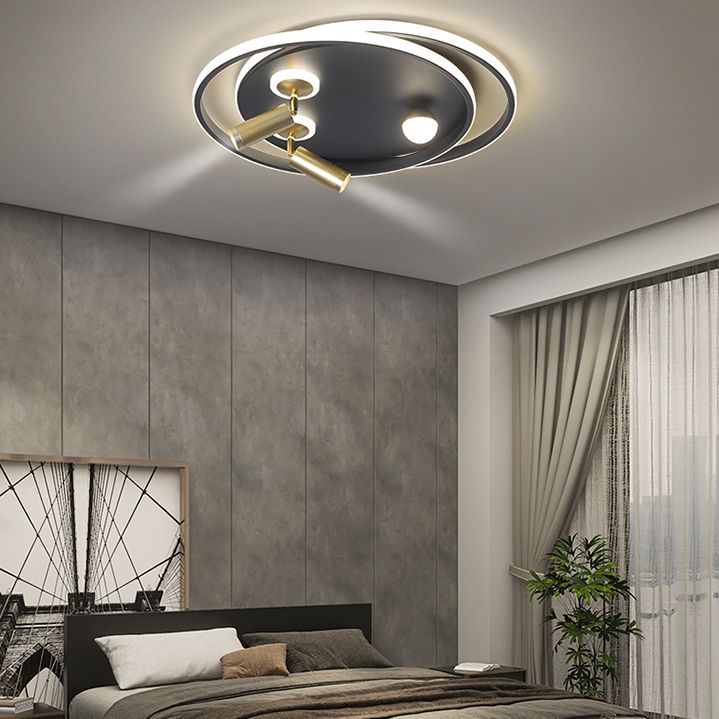Metal Ceiling Mounted Light Modern Bedroom LED Flush Mount avec 2 Spotlights