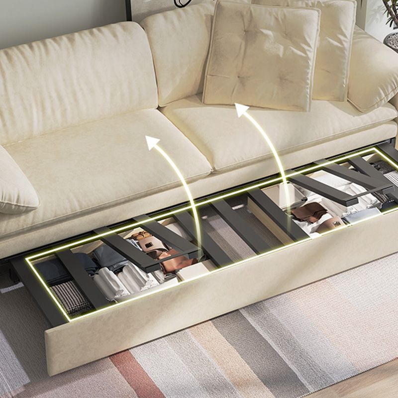 Glam Style White Futon Sleeper Sofa Bed in Velvet with Storage