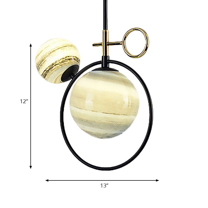 Globe Glass Cluster Colgante contemporáneo 2 luces Black LED Luz colgante de luz para sala de estar