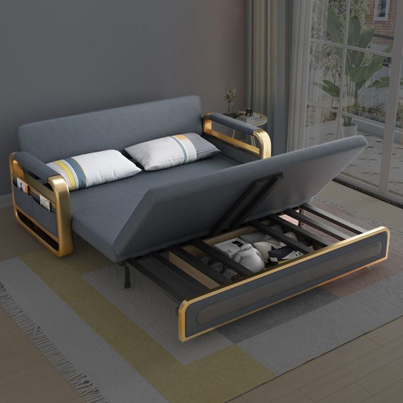 Gray Convertible Sofas Faux Leather Sleeper Sofa with Storage