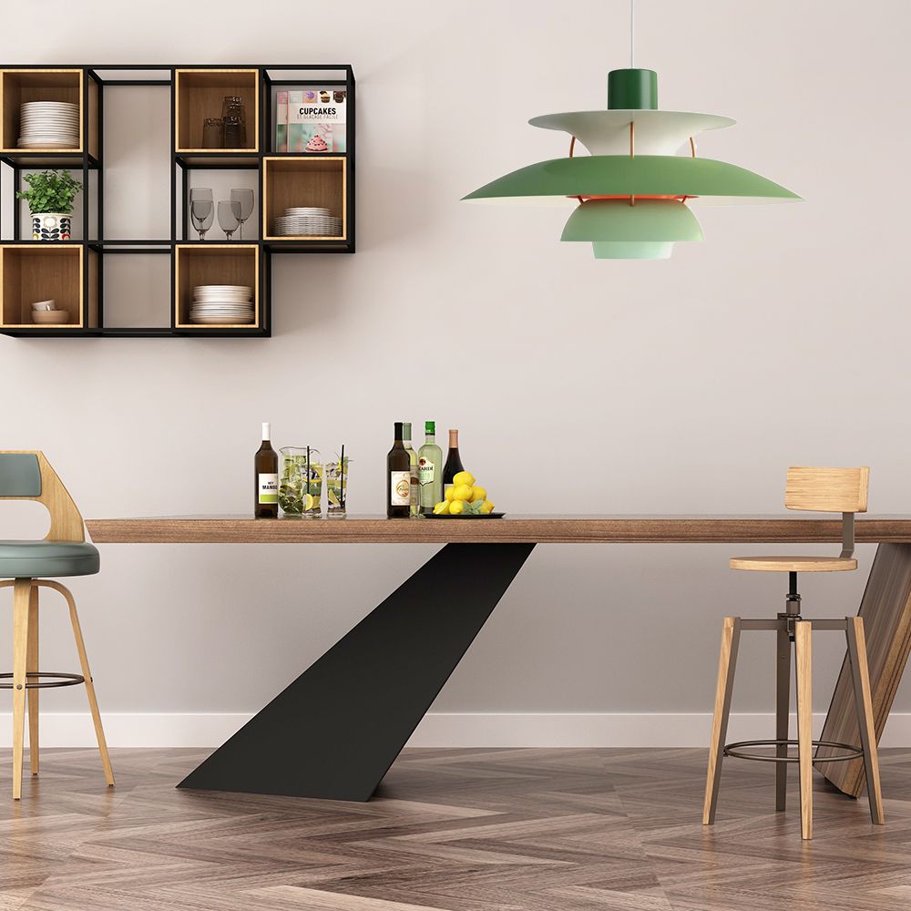 3 Layers Pendant Light with Flared Shade Macaron Style Aluminum 1 Light Black/Gray Hanging Lamp, 12"/16" Wide