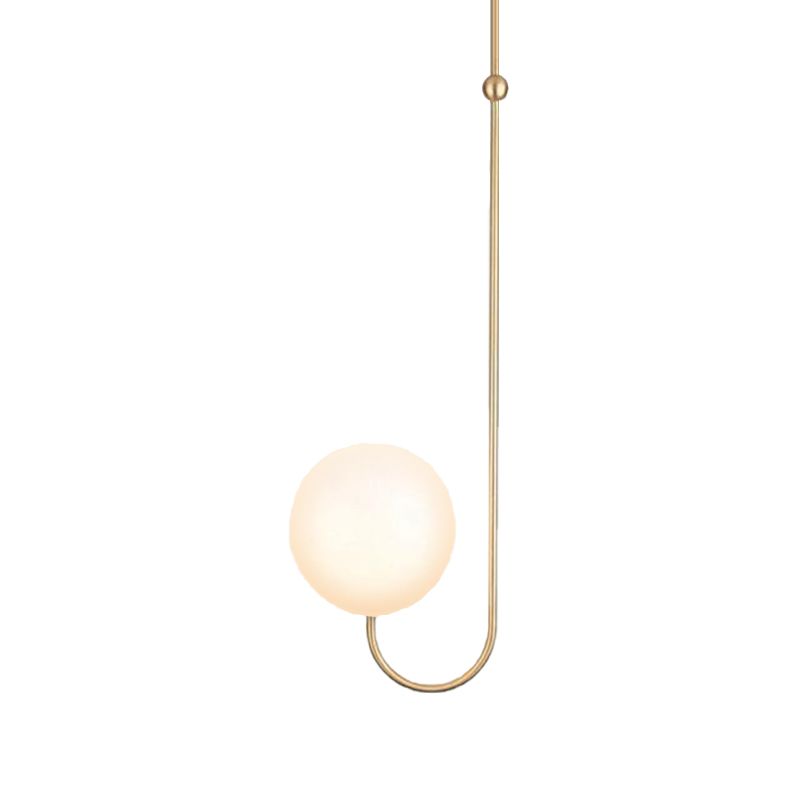 1 Bulb Bedroom Hanging Pendant Lamp with Ball White Glass Shade Contemporary Gold Suspension Light