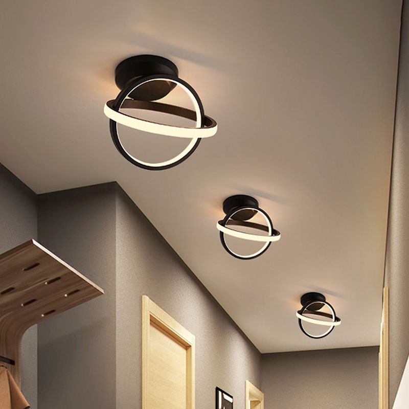 Crossed Circle Metallic Flush Mount Lamp Minimalist Black/White LED Ceiling Flush in Warm/White Light