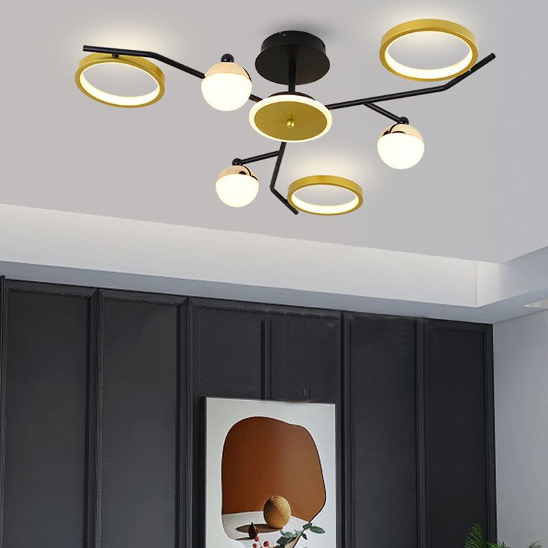 Gold verzweigte Deckenlampe postmoderne Metall -LED -Halbflush -Halterung Licht