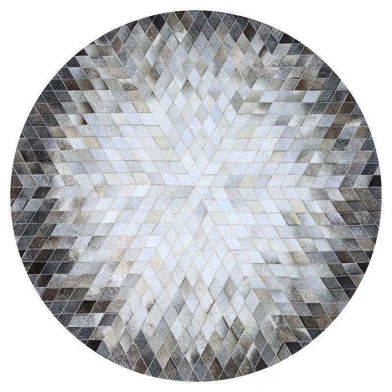 Gray-White Living Room Nordic Geometric Pattern Indoor Rug Cowhide Non-Slip Easy Care Area Carpet