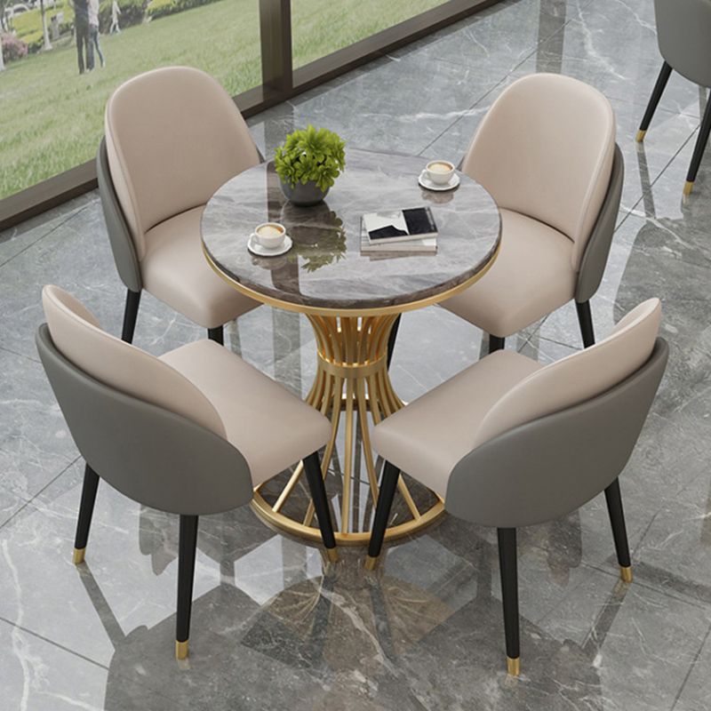 Sintered Stone Top Table with Pedestal Base Metal Traditional Luxury Round Dining Table