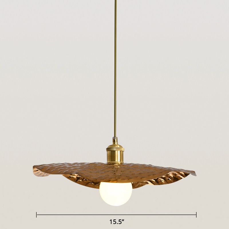 Hammered Metal Lotus Leaf Pendant Lamp Creative Postmodern 1-Light Brown Hanging Ceiling Light