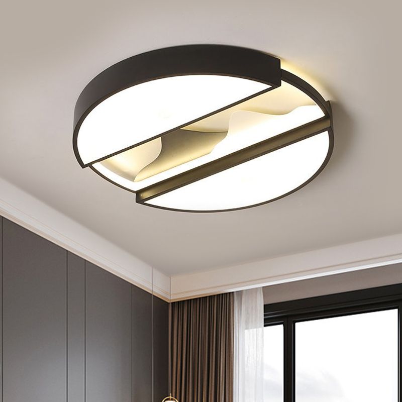 16.5"/20.5" Wide Modern LED Ceiling Flush Black Dissected Circle Flush Mount Fixture with Metal Shade in Warm/White Light