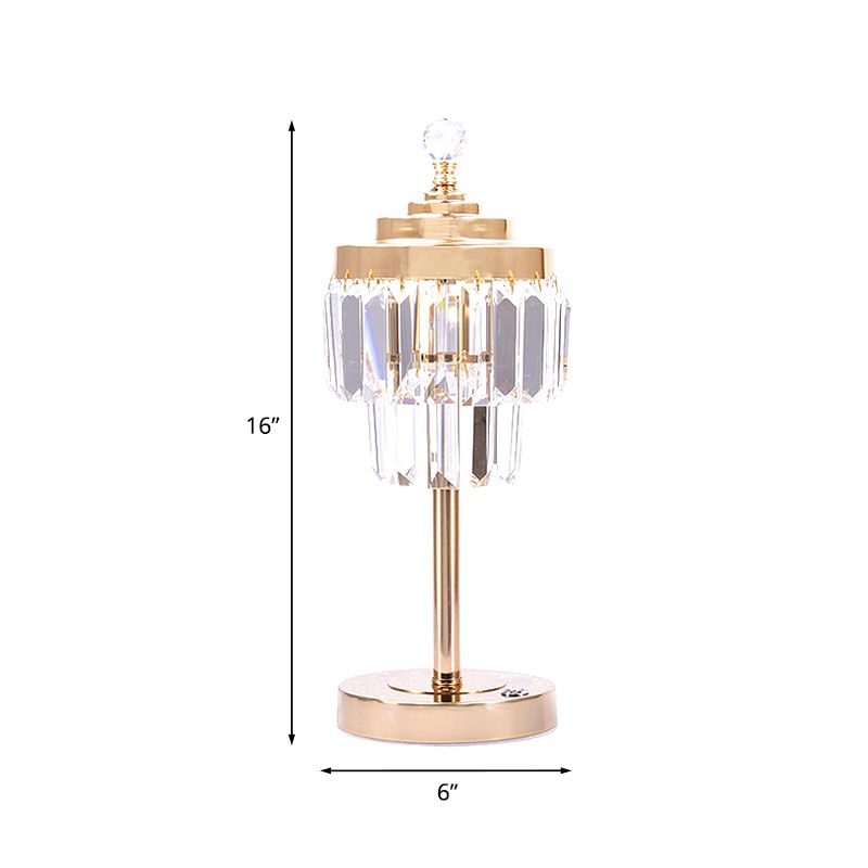 Gold LED Table Light Vintage Beveled Crystal Prism 2 Tiers Night Stand Lamp for Bedroom