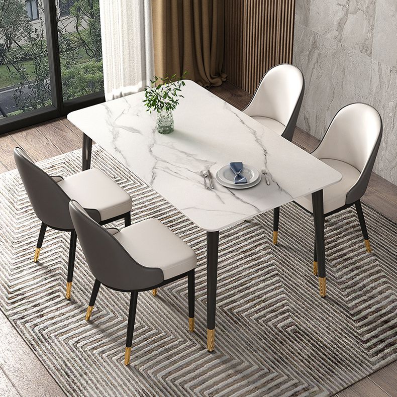 Table à manger de luxe traditionnelle Table à manger en pierre fritrée avec 4 jambes pour salle à manger