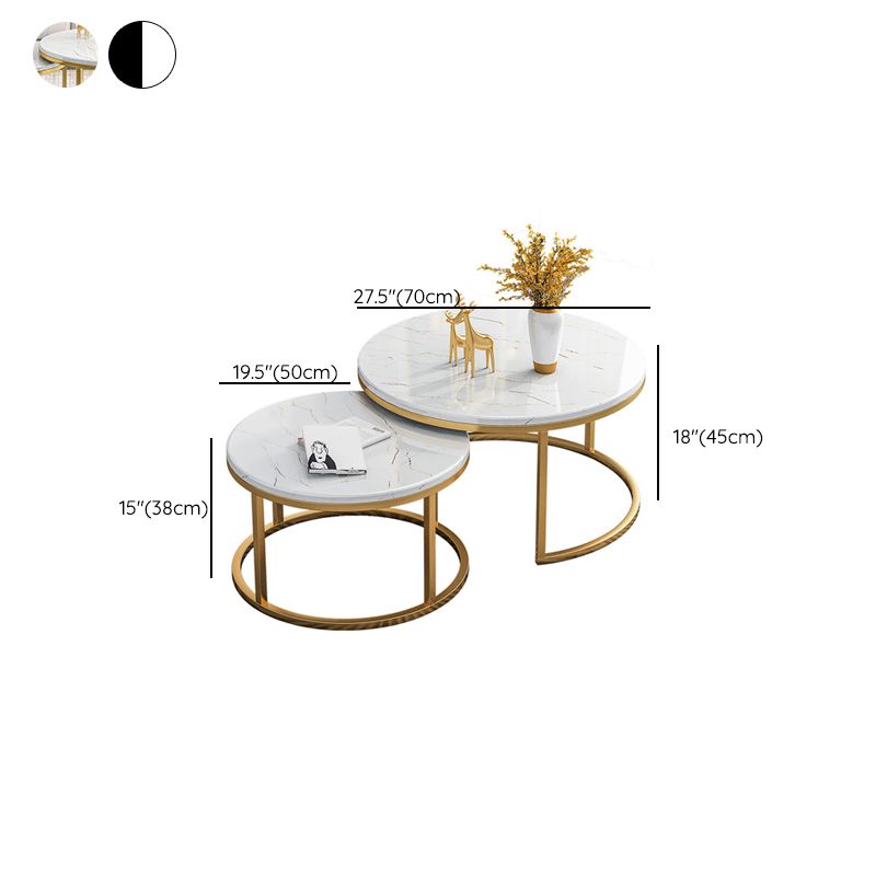 Glam Marble Top Nesting Coffee Table Set with Round Top and Iron Base