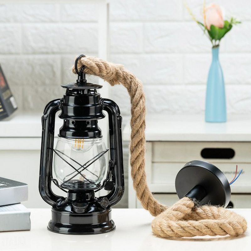 Lampada appesa in rame/oro/bronzo cherosene vetro trasparente 1 lampadina a pendolo a pendola con cavo di corda