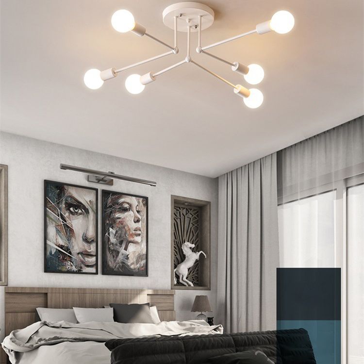 Sputnik Metal Semi Flush Ceiling Light in Industrial Vintage Style Bare Bulb Indoor Ceiling Light