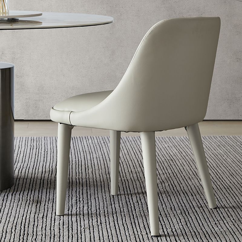 Modern Arm Chair Faux Leather Solid Back Dining Room Chair for Home