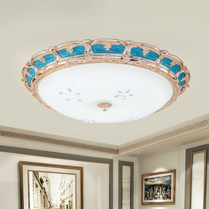 Opal Glass Domed Flush Light Fixture Countryside 13"/16"/19.5" W LED Bedroom Flush Mounted Lamp in Blue, Warm/White Light