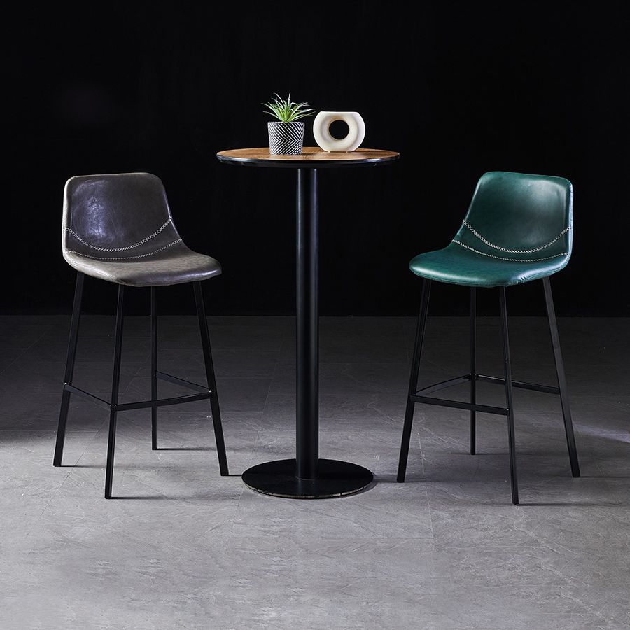 Scandinavian Leather Restaurant Stool Matte Finish Footrest Barstool
