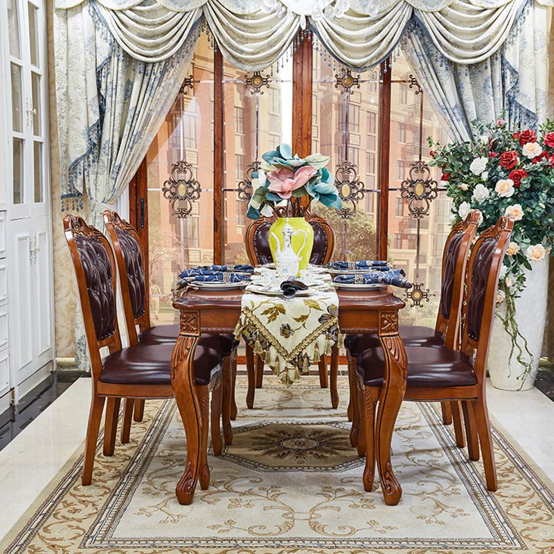 Table à manger moderne de forme rectangulaire Tableau brun à tons bruns avec 4 jambes