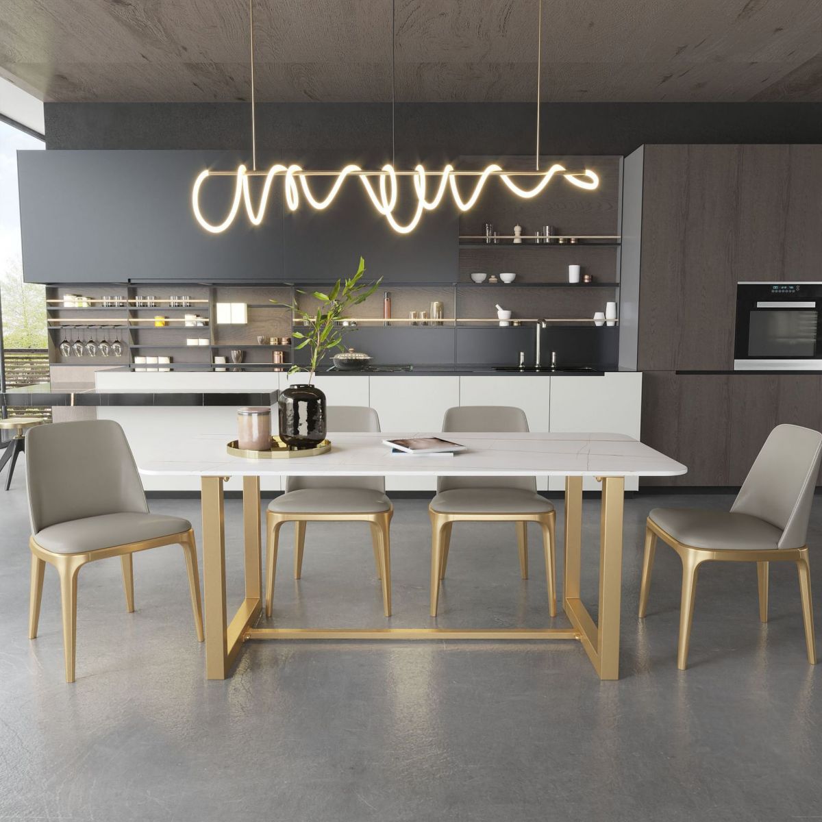 Glam Stone Dining Table Set for Home 1/2/5/7 Pieces Dinette Set