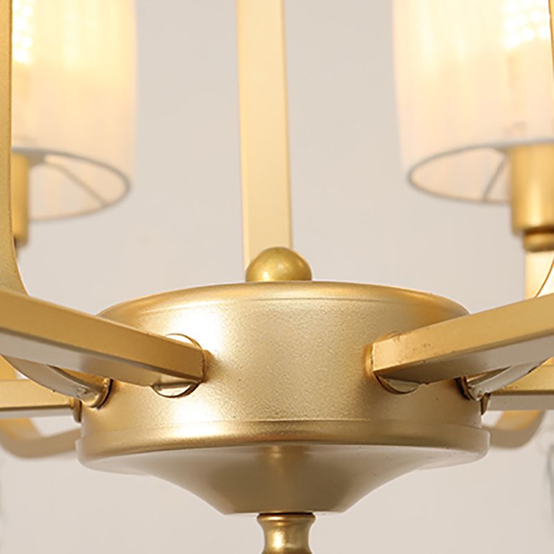 Brass 6 têtes CHANDELIER LICHING Country Style Fabric Pendante Cylindre Pendre pour le salon