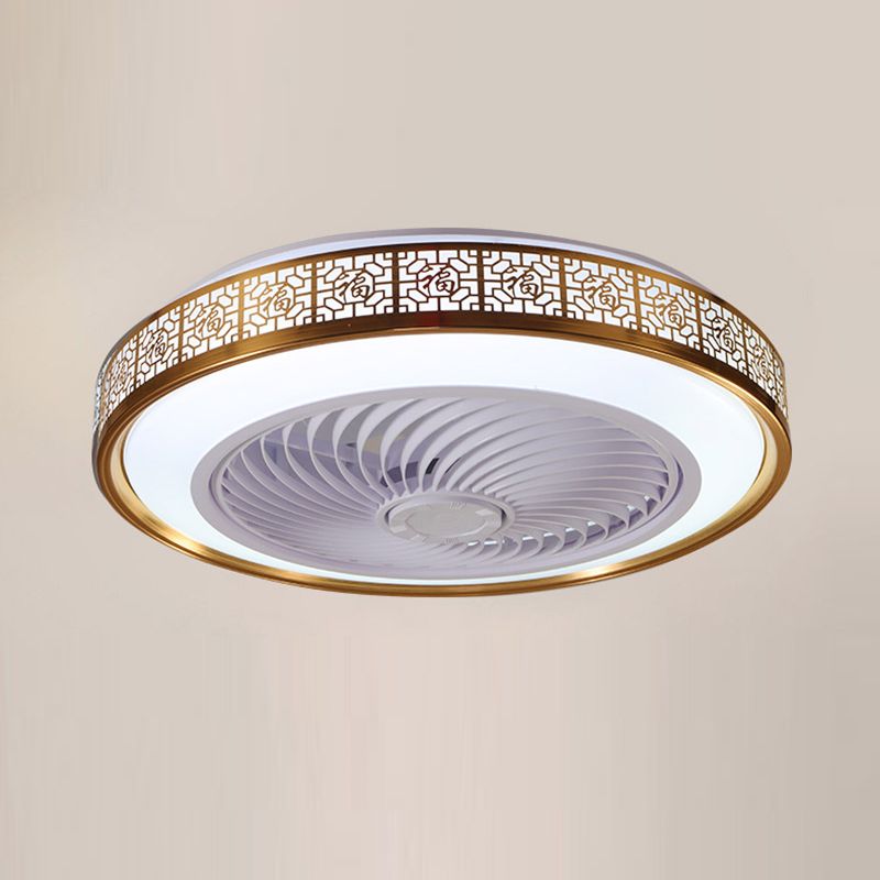 Drum Metallic LED Affermazione del ventilatore a soffitto Funzione semi -filo moderna Light per sala da pranzo
