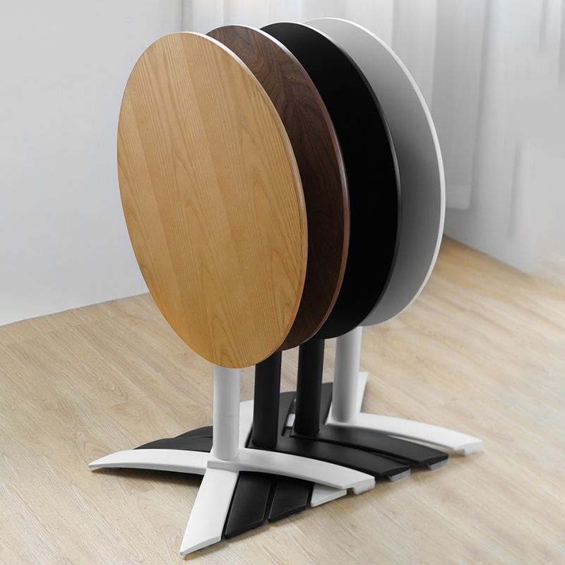 Metal Contemporary Round Dining Table Wood Top Dining Table with Pedestal Base
