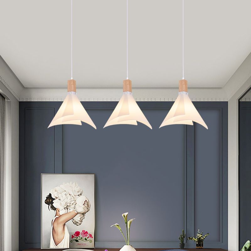 Acrylic Conical Multi Light Pendant Modernist 3 Heads White Suspension Lamp for Living Room