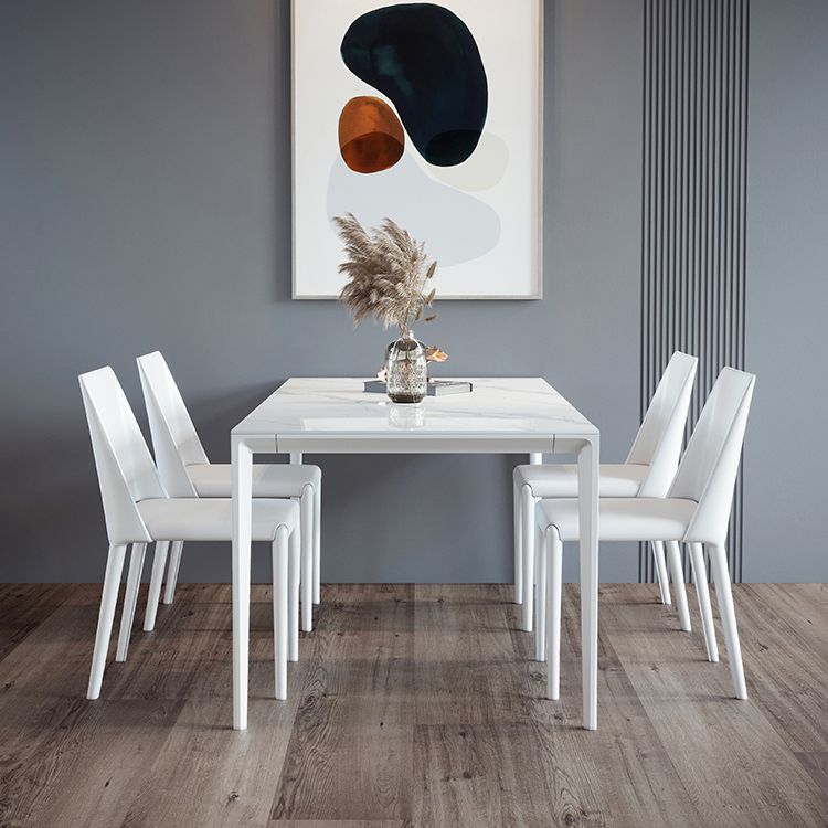 Modern Rectangle Dinette Set 1/4/5/7 Pieces Stone Top Dining Table Set