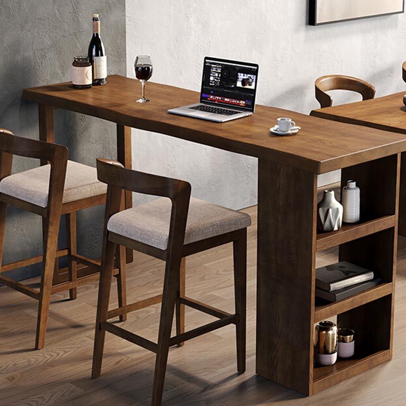 Ash Wood Top Bar Table Contemporary Bar Table with Wood Storage Rack