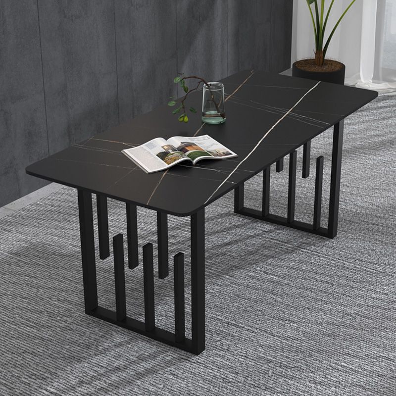 Traditional Luxury Dining Table Metal Double Pedestal Rectangle Counter Dining Table