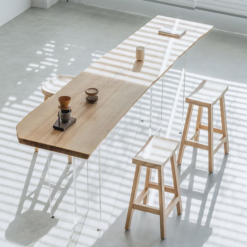 Rectangle Ash Solid Wood Bar Dining Table Double Pedestal Bar Table for Living Room