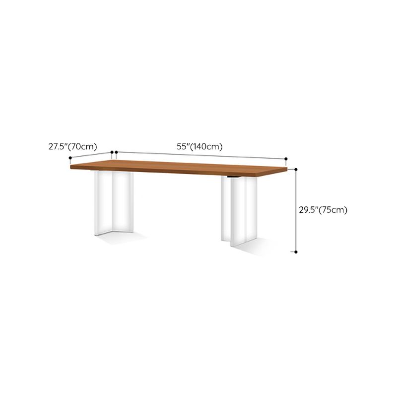 Modern Solid Wood Dining Table Natural Oak Rectangular Top with Double Pedestal