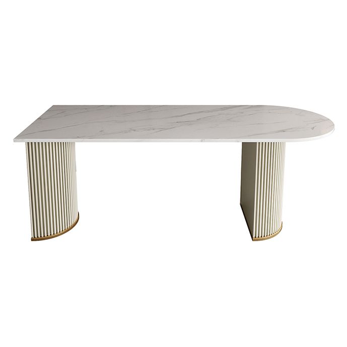 Free Form Dining Table Sintered Stone Table Luxury Style with Double Pedestal