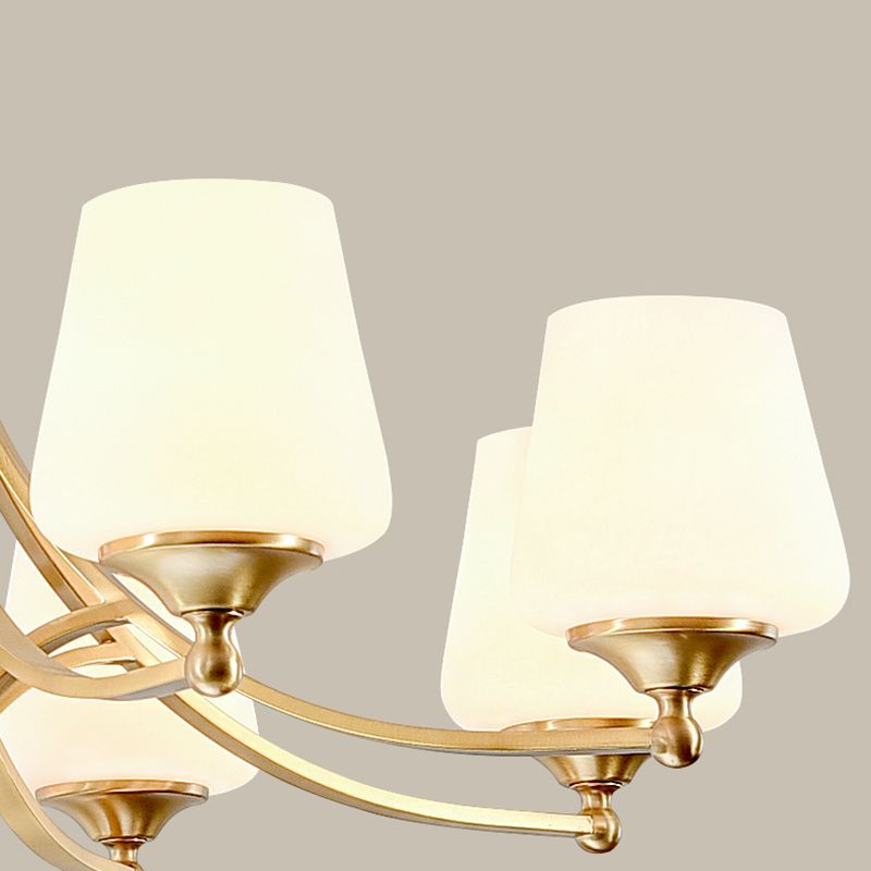 Multi-Head Hanging Light Fixtures Traditional Brass Chandelier Lamp with White Glass Shade