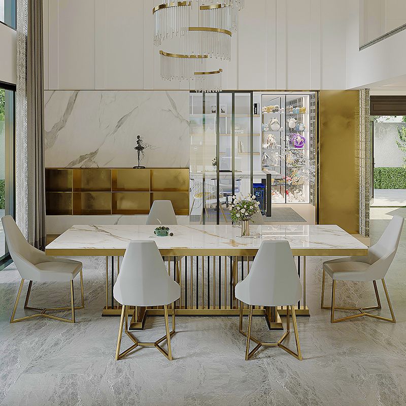 Nordic Glam Rectangle Sintered Stone Table Set 1/4/7 Pieces Dining Set