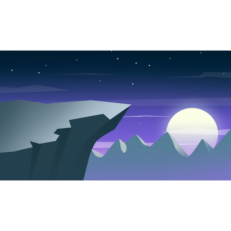 Non-Woven Waterproof Mural Modern Art Cliff and Moon Night Wall Covering in Purple